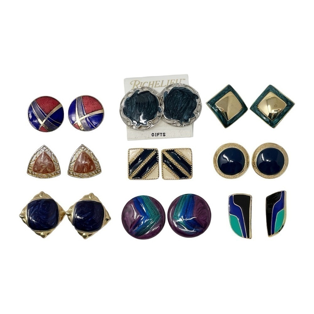 VTG lot 9 Pair of Pierced Earrings Gold Tone Enamel Bold